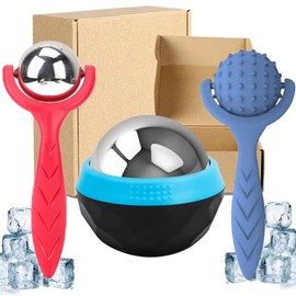 Cryo Ball Cold Massage Roller Ball with Handle for Foot, Knee, Neck - Cryosphere Ice Hot Therapy Roller Massage for Trigger Point, Deep Tissue, Muscle Recovery & Pain Black + Blue (3Pcs)