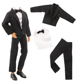 Barwa 10 Pcs Fashion Pack - 5 Sets Casual Wear Clothes Outfit with 5 Shoes for boy Doll (Black Suit + Casual Wear Clothes + Tracksuit + Swimwear) Random Style