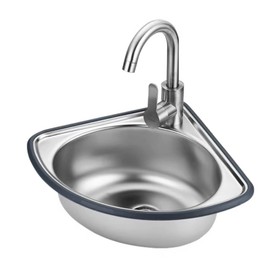 Corner Sink Wall Mount Bathroom Laundry Restaurant Sink Single Bowl Stainless Steel Sink with Drainer Unit and Tap for Outdoor Indoor, Garage, Laundry/Utility Room,Restaurant,Kitchen.