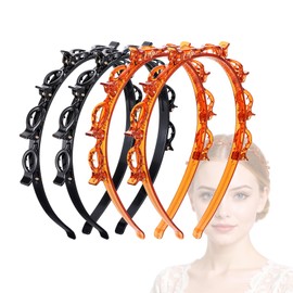 Hpmjz 4 Pcs Headband with Clips Bangs Hairstyle Hairpin Headband Professional Weave Bangs Hairstyle Hairpin Clip Headbands Fashion Bang Clip Toothed Headbands Braid Tool for Women