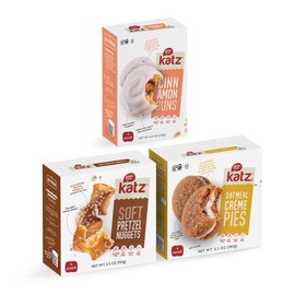 Katz Gluten Free Snacks Variety Pack. Includes Fresh Baked Cinnamon Rolls, Soft Pretzel Nuggets, & Oatmeal Creme Pie. Gluten Free Snacks For Adults & Kids. Tree Nut Free, Peanut Free, Dairy Free, Soy Free. Kosher Snacks. (Pack Of 3)