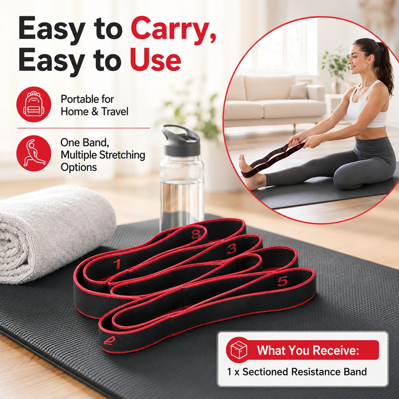 Sectioned Resistance Band for Stretching & Pilates – Portable Elastic