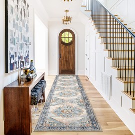 TOPRUUG Washable Runner Rug 2x10 - Hallway Runner Rug Kitchen Rugs and Mats Non Skid Washable Waterproof Carpet Runner for Living Room Bedroom Bathroom (Blue, 2X10)