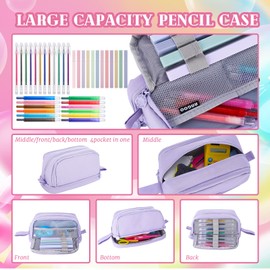 Candcamp 37 PCS Aesthetic Stationery Supplies with Cute Pen Case, Crayons, Pastel Highlighters, Glitter gel pen, Stationery Set for Students School Supplies
