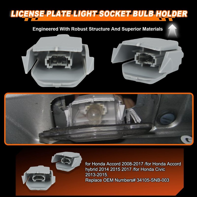 VEKTORIS 2PCS Rear Bumper License Plate Light Socket Bulb Holder