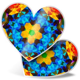 2 x Heart Stickers 15 cm - Fun Geometric Mosaic Pattern Fun Decals for Laptops,Tablets,Luggage,Scrap Booking,Fridges, #3295