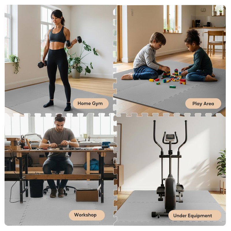 HealSmart 0.5" Thick 144 Sq Ft Exercise Floor Mat, EVA