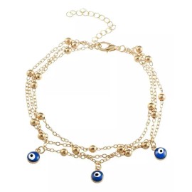Deluxe Tobillera Ojo Turco Pulsera De Tobillo Mujer Pie Multicapa