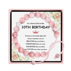 10th Birthday Gifts for Girls, Beaded Bracelets for 10 Year Old Girl Gifts, Double Digits Birthday Box for Her, Adjustable Stone Pearl Bracelet Presents for Daughter Granddaughter Niece Classmate
