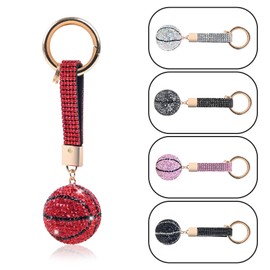 Acrylic Diamond Basketball Keychain with Fashion Shiny Rhinestones Sparkling Sports Ball Key Ring for Backpack/Car/Purse, Basketball Gift(red)