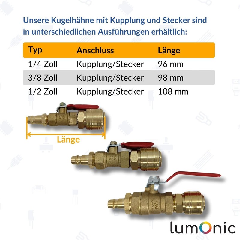 Lumonic Ball Valve 1/4 Inch with Quick Coupling and Plug