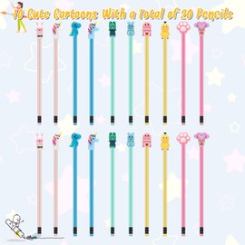 NAEBRO Children's Pencil Set, 20 Pieces Pencil with Eraser, School HB Pencil with Cute Pencil Cap Eraser and Pencil Sharpener, Pencils for Children Party Bag Birthday Gift