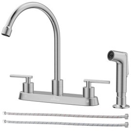 APPASO Kitchen Faucet with Side Sprayer, 2-Handle High Arch SUS304 Stainless Steel Brushed Nickel Kitchen Faucet with Pull-Out Side Spray for RV Laundry Utility Bar, 8-in 4-Hole Installation