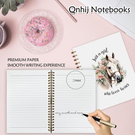 Qnhij Horse Gifts Spiral Notebook 5.5x8.3, Horses Lover Gifts for Women Journal, Aesthetic Floral Horse Journals for Writing, Just a Girl Who Loves Horses Notebooks for Note Taking