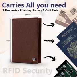 Snazzy Hawk 2 Passport Holder - Travel Essentials, RFID Blocking Wallet Credit Card Organiser, Plain Accessories Slim Cover For Men Women (Brown)