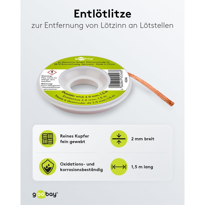 Fixpoint 45246 Desolder Wick, 2.0mm Diameter, 1.5m Length