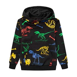 TLAENSON Kids Dinosaur Hoodies for Boys Girls Pullover Hooded Toddler Long Sleeve Sweatshirts with Pocket Black 3-4 Years/Size 110