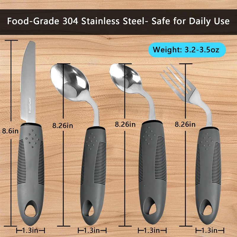 4-Piece Weighted Adaptive Utensils, Weighted Utensils for Hand Tremors 45°Angled