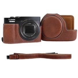 VOVMOEYA Camera Case for Panasonic Lumix DC-TZ99 with Adjustable Shoulder Strap, PU Leather Case for Lumix TZ99, Removable Cover, Stylish Protective Lightweight
