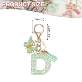 PATIKIL Alphabet Initial Letter Keychain, Resin Cute Keychains with Tassel Butterfly Letter D Pendant Charm for Women Key Purse Handbag Bag Accessories, Green