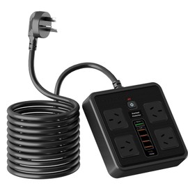 Power Board USB, 10-in-1 Power Strip with 1 USB-C Fast Charge 20W & 5 USB-A Ports, Surge Protector with 4 AC Outlets, 1.8m Extension Cord, Independent Switches, Power Board for Home Office