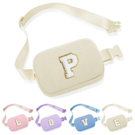 Parima Gifts for Girls, 5 6 7 8 9 10 11 12 13 14 15 16 Year Old Girl Birthday Gift for Teen Girls, Preppy Stuff for Teen Girls Teenage Girl Gifts, White Initial Small Crossbody Bag Belt Bag (White P)