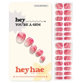 Heyhae Semi Cured Gel Nail Strips | No LED Lamp Needed | Summer, Marble, Red | Easy Apply & Remove, Salon Quality | Includes 28 Strips, 1 Prep Pads, Nail File & Wooden stick - Hey, You're A Gem