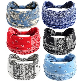 6Stück Stirnbänder für Frauen Breite verknotete Turban Bandana Boho Kopftücher Wraps Yoga Haarbänder Stoff elastische Stirnband Sport Laufen Kopftücher (CashewWhite)