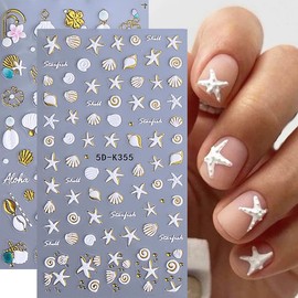 Ocean Nail Stickers Shells Nail Art Stickers 5D Self Adhesive Nail Decals Starfish Nail Art Decals Sea Creature Nail Design for Women Girls Summer Nails Accessories DIY Manicure 4 Sheets