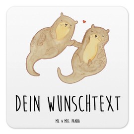 Mr. & Mrs. Panda 6er Set Personalisiertes Untersetzer Set Otter Hände halten - Personalisierte Geschenke, Personalisierte Untersetzer, glücklich,
