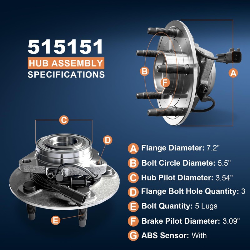 Uni-Links 515151 Front Wheel Bearing Hub Assembly Compatible with Ram