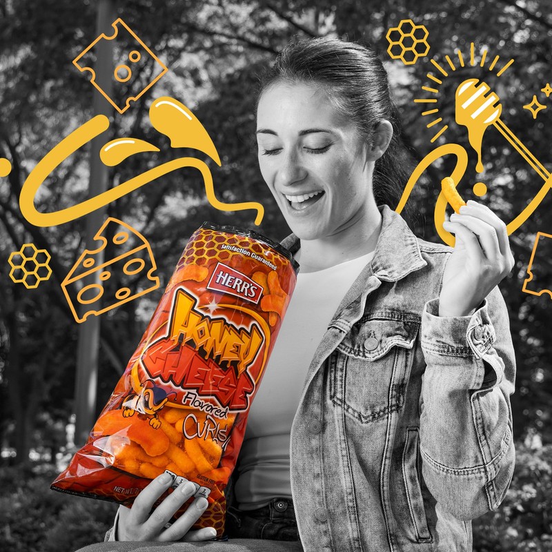 Herr’s Honey Cheese Flavored Curls, Gluten Free Snacks, 1oz Bag