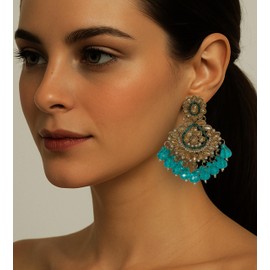 Indian Earrings for Women Gold Plated Dangling Kundan Jhumka Pearl Earrings Indian Jewelry Set, Medium, Metal, No Gemstone