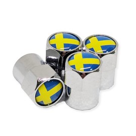 Swedish Flag Design Aluminum Alloy Air Valve Caps for Cars, Set of 4, Tire Caps Dustproof Cover for Automobiles, Universal, Tires, Volvo S60L, S90L, XC40, XC60, XC90, V90, S90, S60, V60, etc