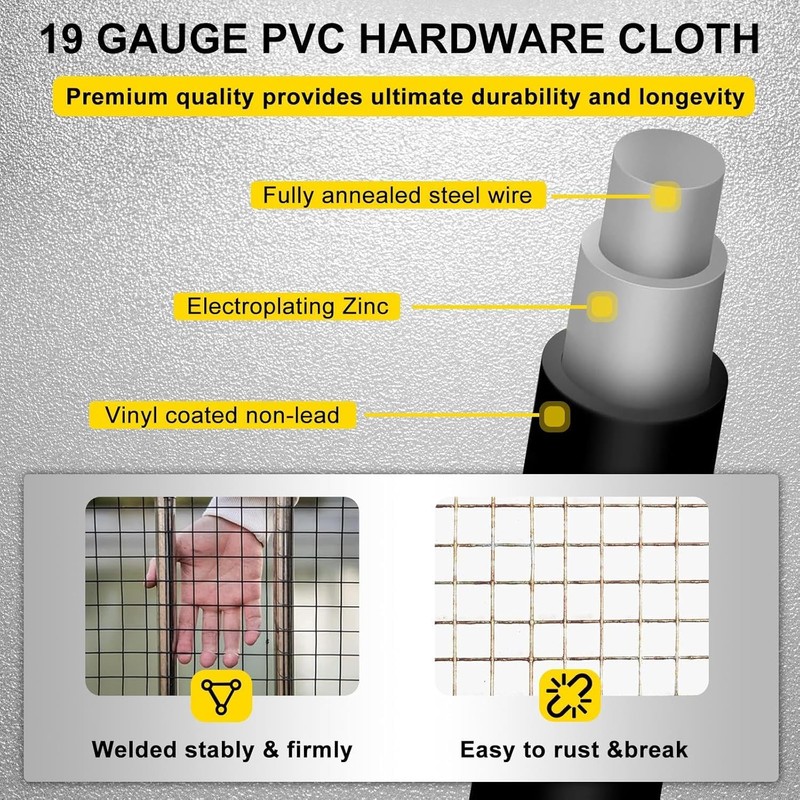 Black Hardware Cloth 8'' x 20' PVC Steel Vinyl Coated