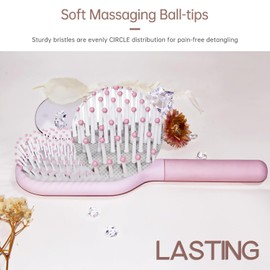 Hair Brush for Women, Detangler Brush Full Sized, Detangling Paddle Brush Pain-free on All Hair Textures, Pink and Light Grey Cushion Base, 1 Pack