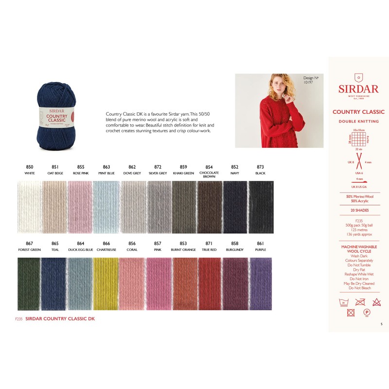 Sirdar Country Classic DK Double Knitting, Silver Grey (872), 50g