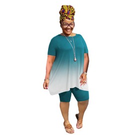 YeGine Women Plus Size 2 Piece Outfits Casual Short Sleeve Tunic Tops Shorts Sets Oversized Tshirts Shorts Summer Sweatsuits Green Gradient 3XL