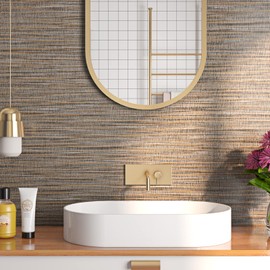 FunStick 24"x394" Textured Tan Brown Wallpaper Peel and Stick Grasscloth Wallpaper for Bedroom Bathroom Thick Removable Brown Contact Paper Peel and Stick Wallpaper for Cabinets Living Room Cubicle