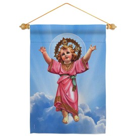 Divine Baby Jesus Garden Flag Set Wood Dowel Religious Faith Hope Grace Peace Dove Christian Religion Easter Small Decorative Gift Yard House Banner Made In USA 13 X 18.5