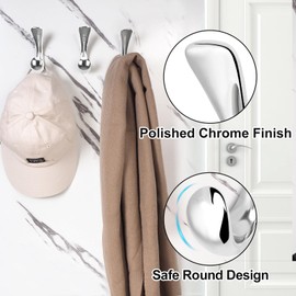 Metaliby 2 Pack Towel Hooks for Bathrooms Wall Mounted, Polished Chrome Bathroom Hooks for Towels, Robe & Towel Hook for Wall, Modern Bath Towel Hook