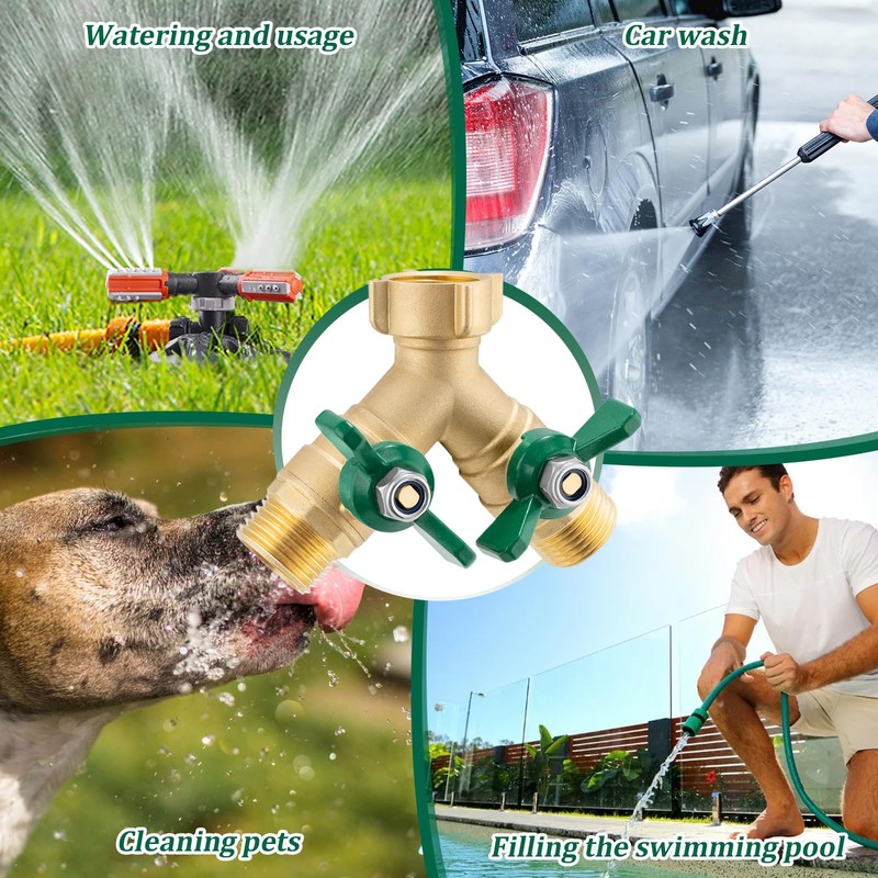 Garden Hose Splitter 2 Way, Heavy Duty Brass Water Hose