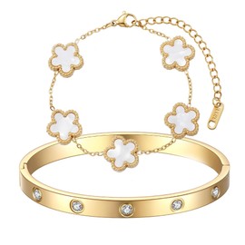 CHAOTEMAI Clover bracelet, clover jewellery, clover bracelet, 18k gold-plated four-leaf clover bracelet, lucky bracelet for wedding, birthday, everyday life, gift for women