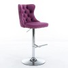 Purple Velvet Barstools Adjustable Height Chrome Base Swivel Tufted Back