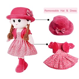 Adorable Baby Girl Rag Doll Soft Cuddly Ragdoll Princess Doll with Removable Dress & Hat Soft Stuffed Plush Toy Dolls for Girls Age 0+, First Doll Baby Shower Present Girl Birthday Christening Gift