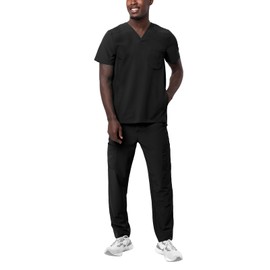 Adar Uniforms Men's Everyday Stylish Scrub Top & Cargo Pants Set- A9800 - Black - XS
