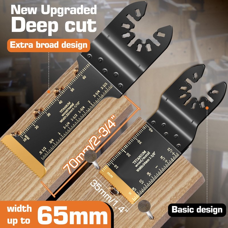 6 Pack Titanium Multi Tool Blades Extra-Long Reach Oscillating Saw