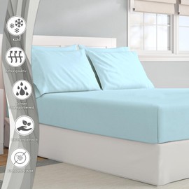 Pizuna 600 Thread Count Cotton Fitted Sheet 170 x 200 - 180 x 200 cm Baby Blue, 100% Long Staple Fitted Sheet, Soft Mako Satin Weave Fits up to 40 cm Mattress Height (100% Cotton Bed Sheet)