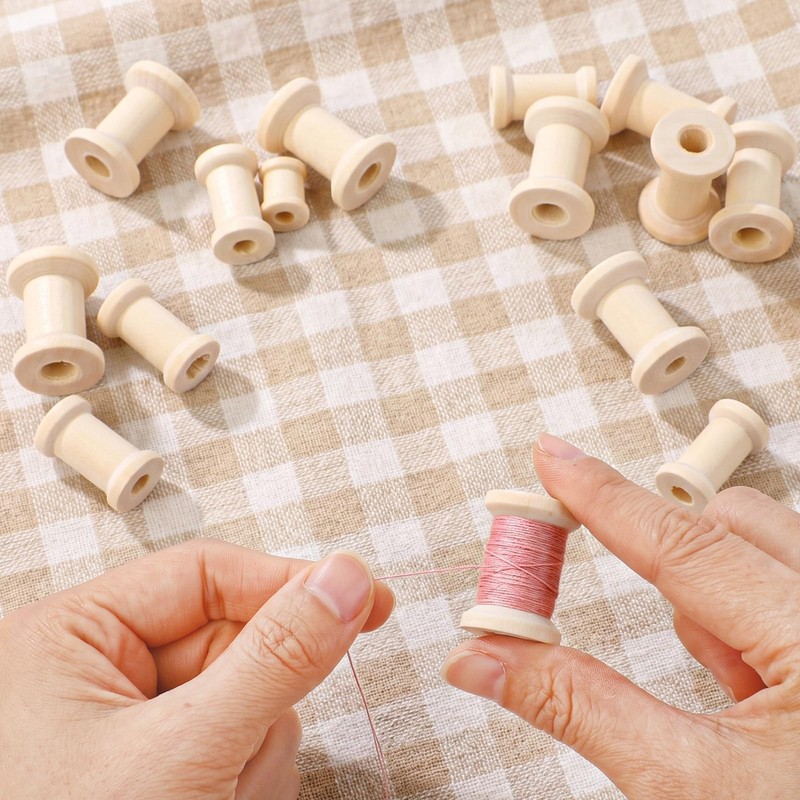 30 PCS Wooden Spools of Crafts, Empty Natural Wood Thread