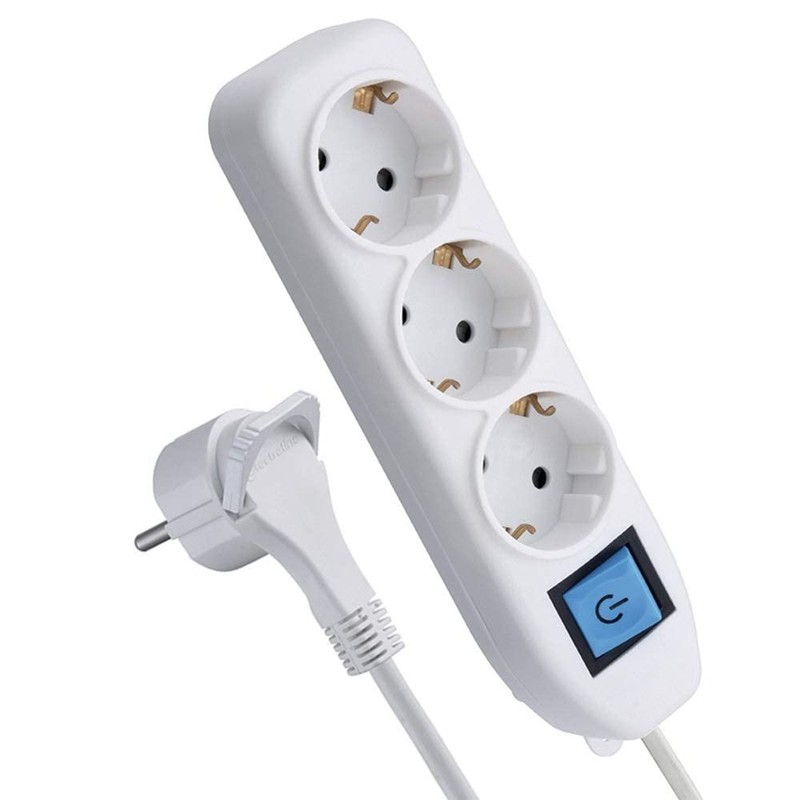 Electraline 62410, 3-Way Power Strip with Switch, Cable 1.5 m